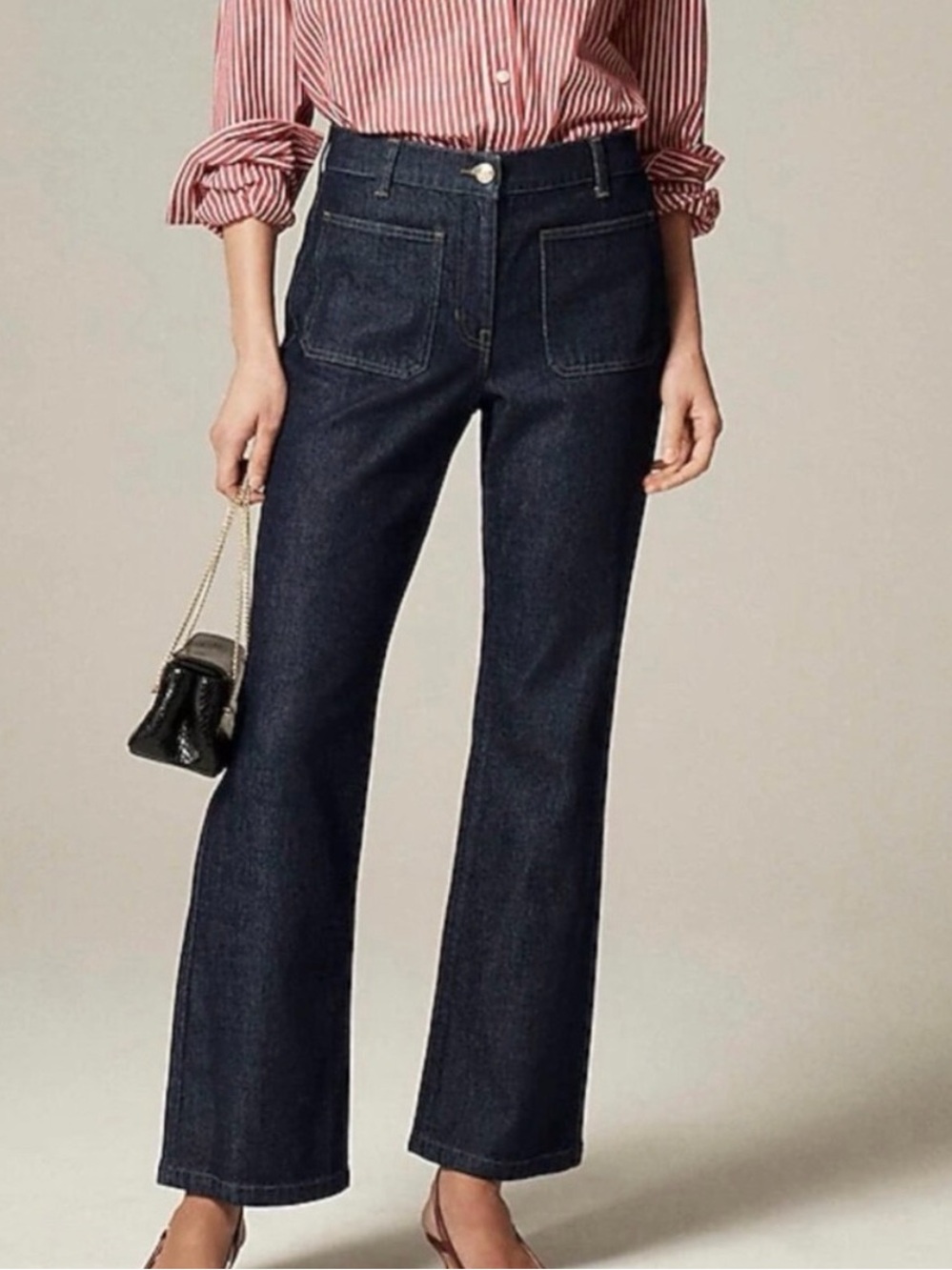NWT. J Crew High Rise Kickout Jean with Sailor pockets. Dark Indigo Wide-Leg 28